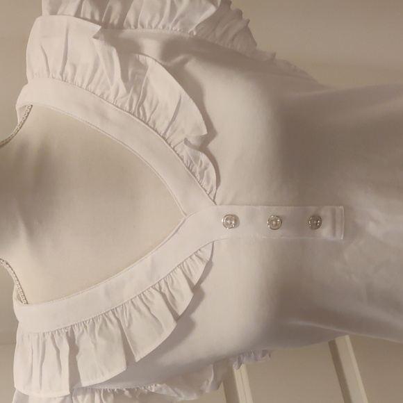 WOMEN'S COTTON SOLID-COLOR RUFFLED HENLEY TOP IN WHITE sz M - Picture 3 of 8